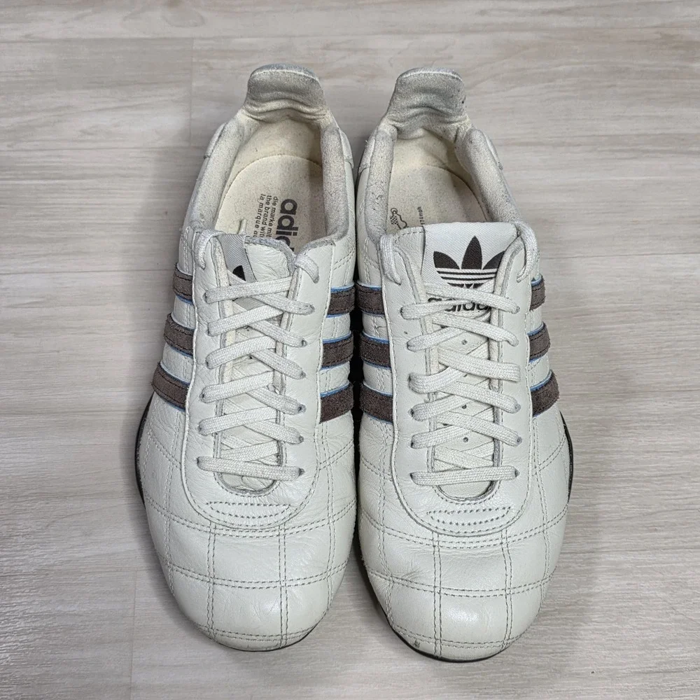 Adidas Tuscany Goodyear Racing Driving‎ Shoes White Blue Brown Stripe Size 6